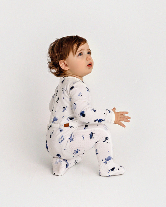 Baby and Toddler Boys Pointelle Abstract Watercolor Print Footie : Color: Winter White