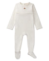 Waffle Footie with Embroidered Flower Bud : Color: Winter White