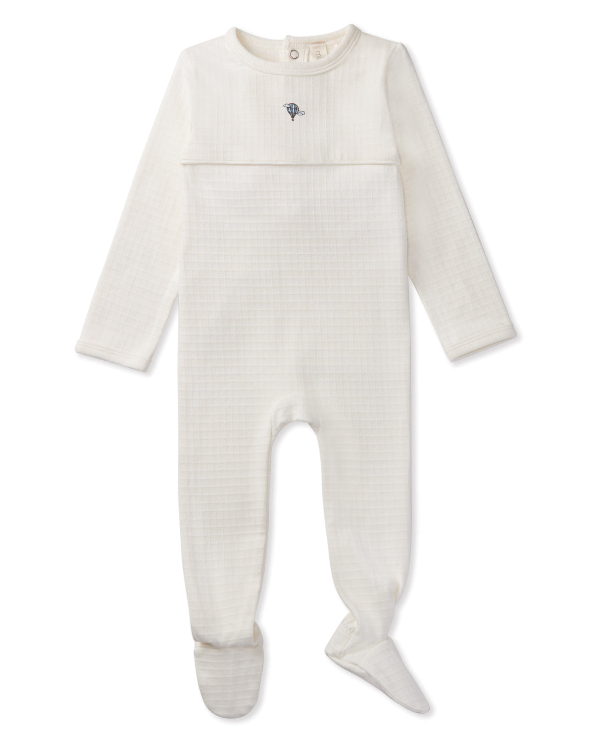 Waffle Footie with Embroidered Hot Air Balloon : Color: Winter White