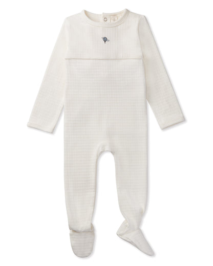 Waffle Footie with Embroidered Hot Air Balloon : Color: Winter White