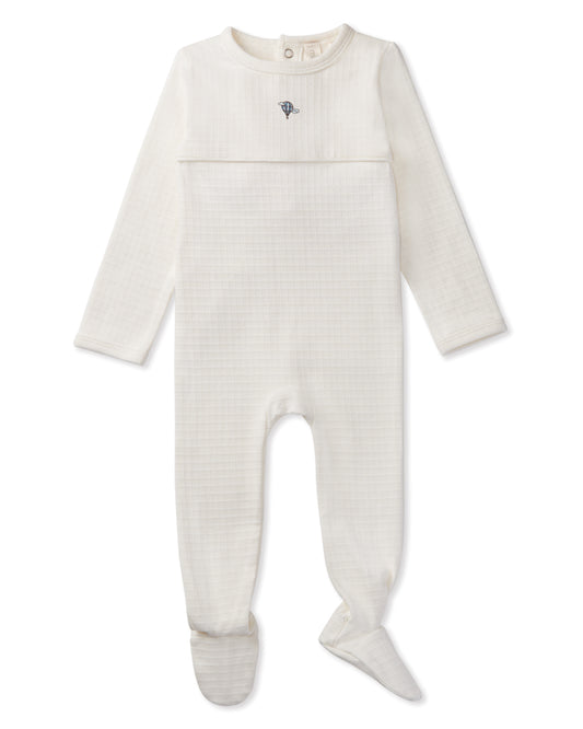 Waffle Footie with Embroidered Hot Air Balloon : Color: Winter White