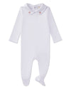 Baby and Toddler Girls 100% Pima Cotton Footie with Heart-Embroidered Peter Pan Collar : Color: Winter White
