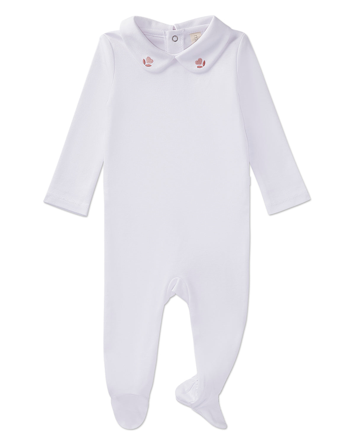 Baby and Toddler Girls 100% Pima Cotton Footie with Heart-Embroidered Peter Pan Collar : Color: Winter White