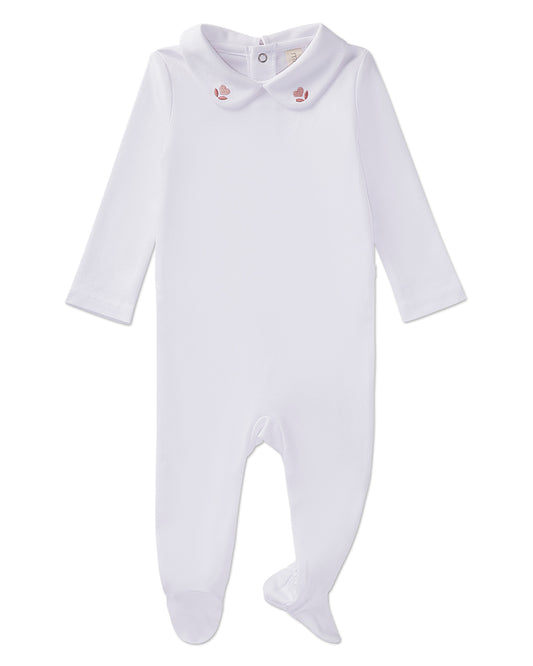 Baby and Toddler Girls 100% Pima Cotton Footie with Heart-Embroidered Peter Pan Collar : Color: Winter White