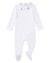 Baby and Toddler 100% Pima Cotton Peter Pan Collar Footie with Teddy Bear Embroidery : Color: Winter White
