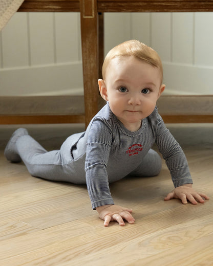 Baby and Toddler "Generation MiniMoi" Stretchy Mini-Striped Cotton-Rich Footie : Color: Red