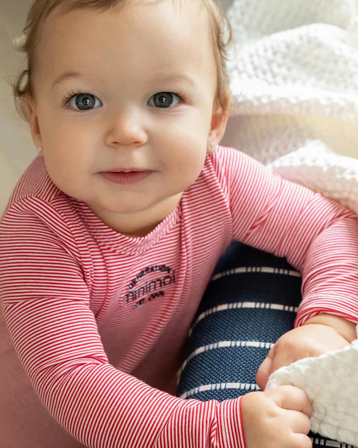 Baby and Toddler "Generation MiniMoi" Stretchy Mini-Striped Cotton-Rich Footie : Color: Red