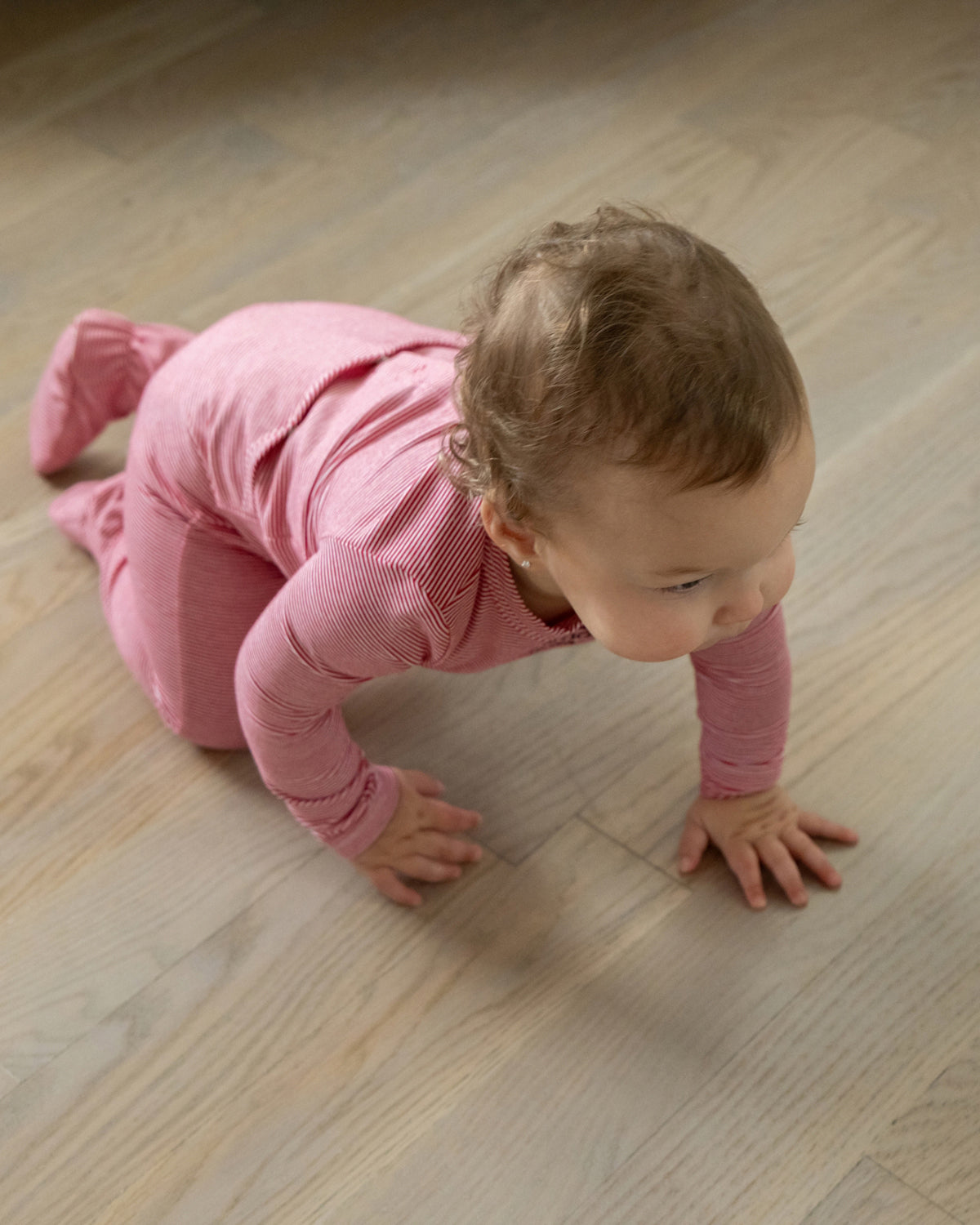 Baby and Toddler "Generation MiniMoi" Stretchy Mini-Striped Cotton-Rich Footie : Color: Red