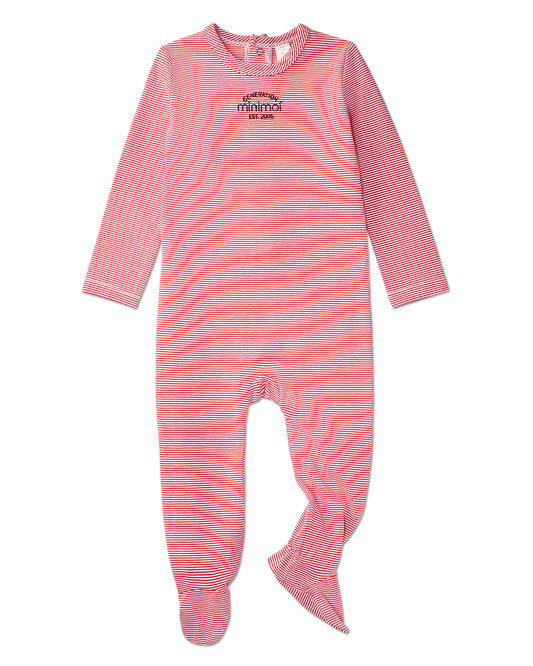 Baby and Toddler "Generation MiniMoi" Stretchy Mini-Striped Cotton-Rich Footie : Color: Red