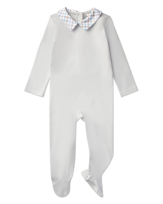 Baby and Toddler Boys Plaid-Collar Cotton Rich Footie : Color: Pearl Blue