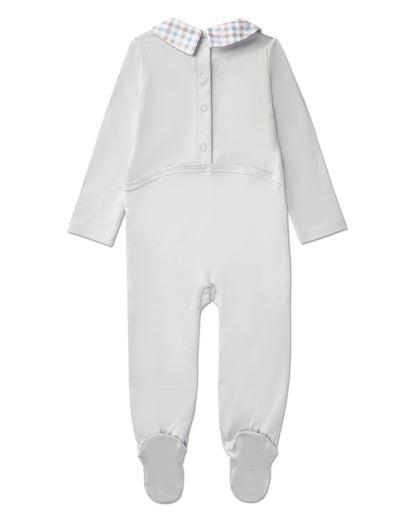 Baby and Toddler Boys Plaid-Collar Cotton Rich Footie : Color: Pearl Blue