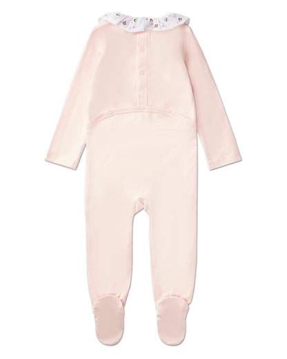 Baby and Toddler Girls Embroidered Flower Ruffle-Collar Cotton Rich Footie : Color: Soft Pink