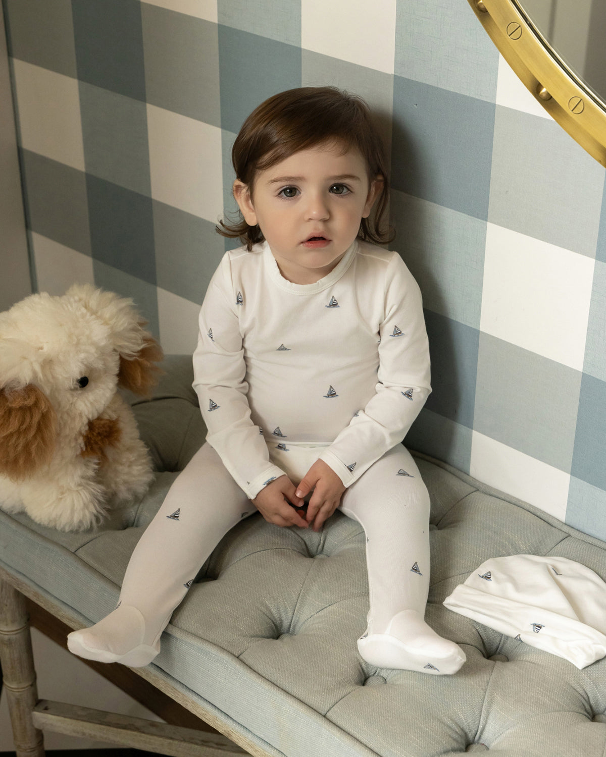 Baby and Toddler Boys "Little Sailboats" Cotton Rich Footie : Color: Winter White