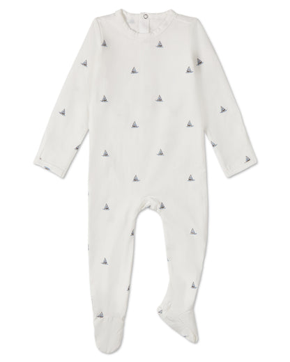 Baby and Toddler Boys "Little Sailboats" Cotton Rich Footie : Color: Winter White