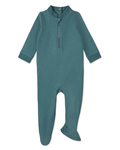 Baby Half Zip Stretch Cotton Blend Footie : Color: Dark Teal