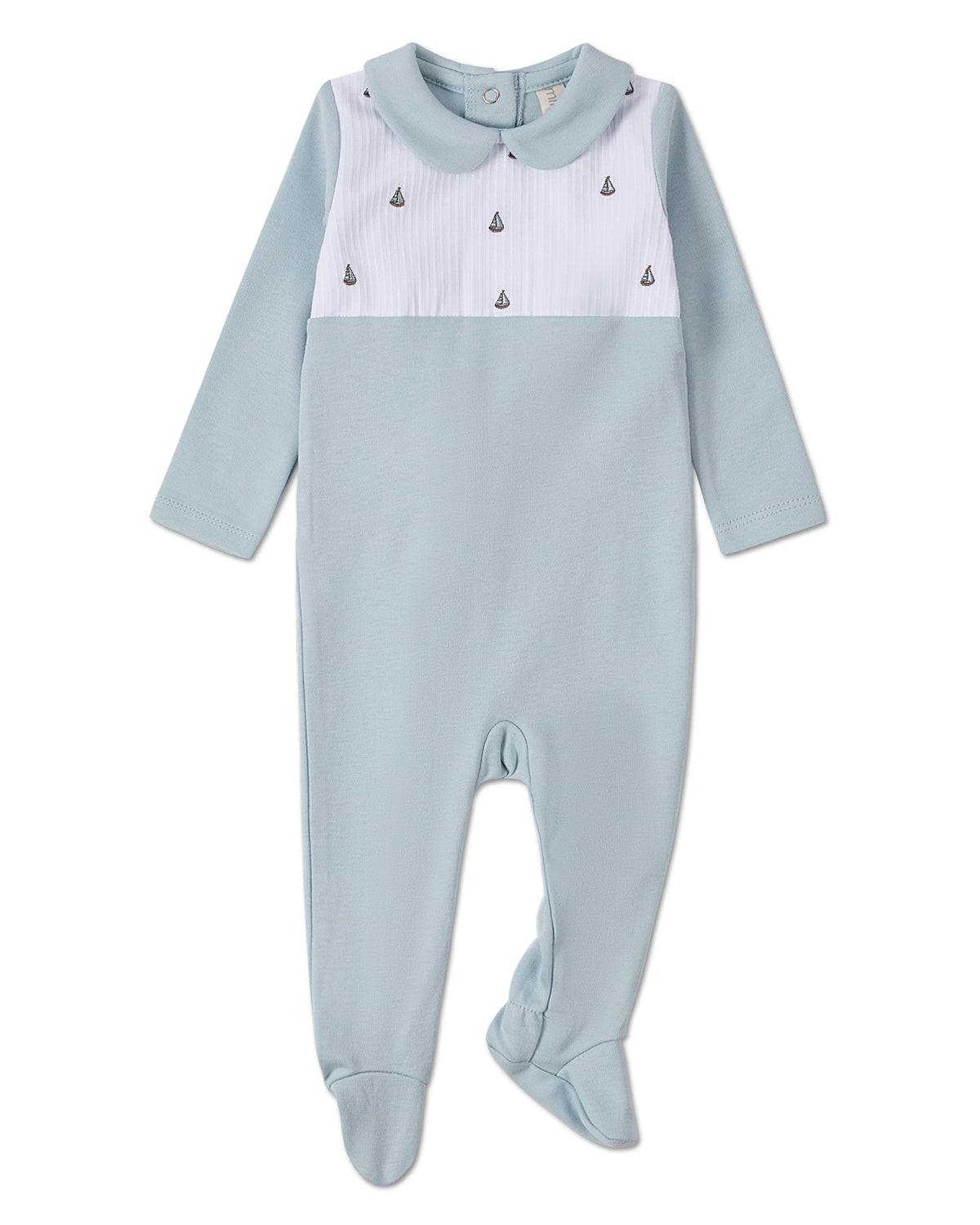Baby Boys "Sail On" Pintuck Cotton Footie : Color: Blue
