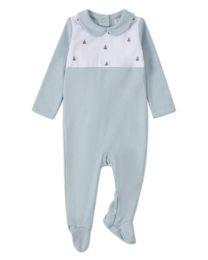 Baby Boys "Sail On" Pintuck Cotton Footie : Color: Blue