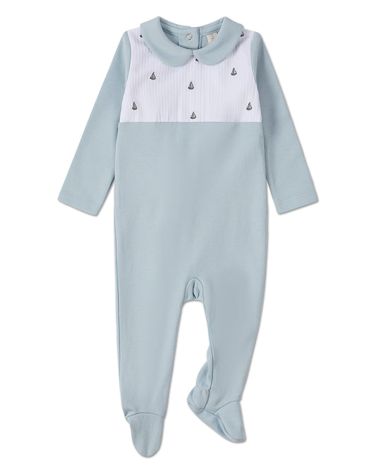 Baby Boys "Sail On" Pintuck Cotton Footie : Color: Blue