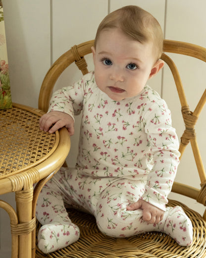 Baby and Toddler Girls "Full Bloom" Floral Pointelle Footie : Color: Pink