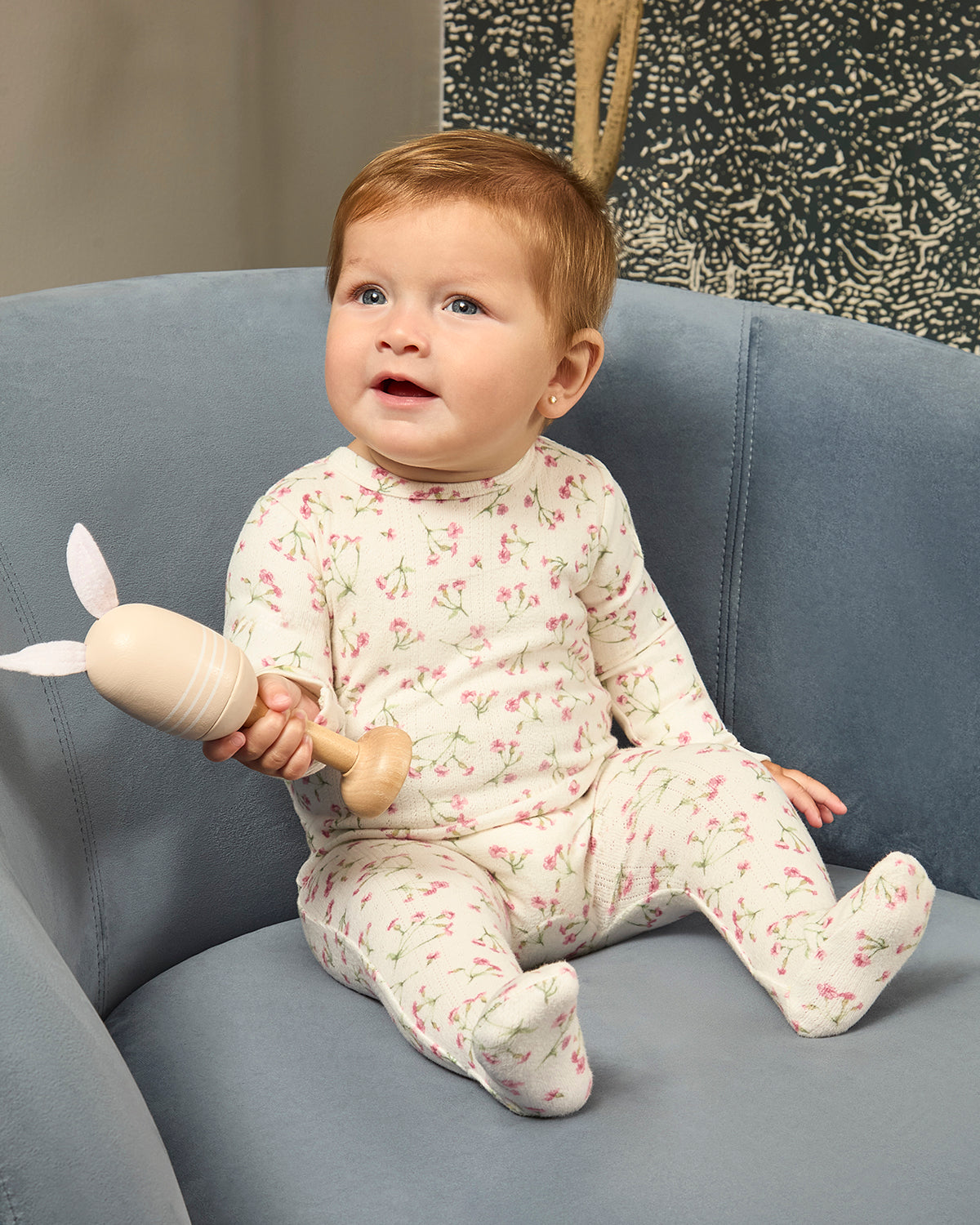 Baby and Toddler Girls "Full Bloom" Floral Pointelle Footie : Color: Pink