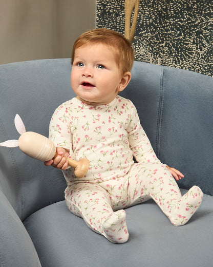 Baby and Toddler Girls "Full Bloom" Floral Pointelle Footie : Color: Pink