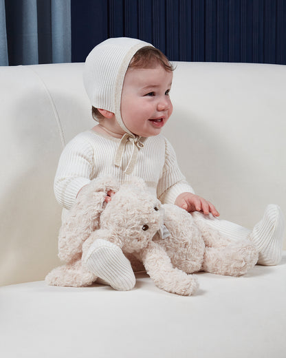 2 Piece Baby Lurex-Trimmed Ribbed Cotton Footie and Cap Set : Color: Winter White