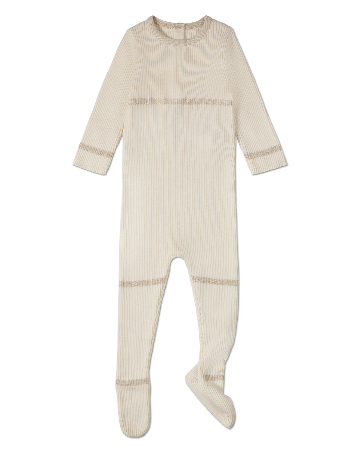 Baby Gold Lurex Trimmed Ribbed Cotton Footie : Color: Winter White