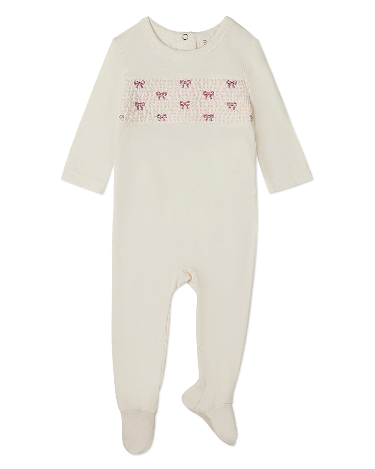 Baby and Toddler Girls Pretty Smocked and Bow-Trimmed Footie : Color: Winter White