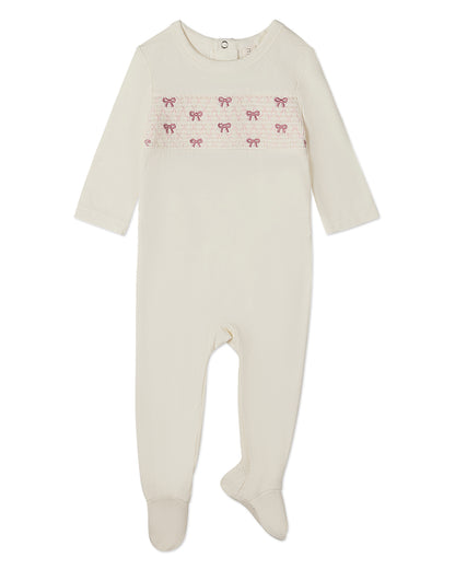 Baby and Toddler Girls Pretty Smocked and Bow-Trimmed Footie : Color: Winter White