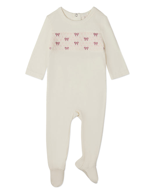 Baby and Toddler Girls Pretty Smocked and Bow-Trimmed Footie : Color: Winter White