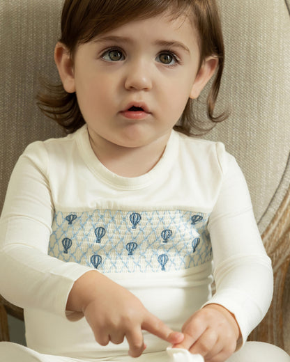 Baby and Toddler Boys "Hot Air Balloon" Smocked Rayon Blend Footie : Color: Winter White