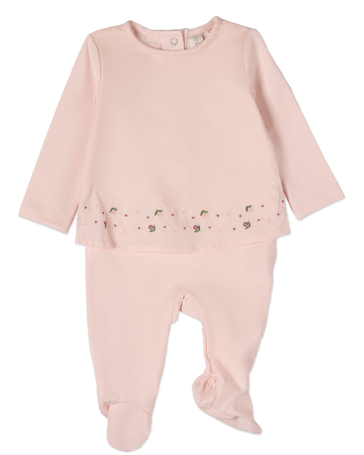 Baby Girls Flouncy Floral Overlay Embroidered Cotton Rich Footie : Color: Barely Pink