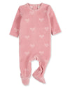 Baby and Toddler Girls "Velvet Bow" Cotton Rich Velour Footie : Color: Pink