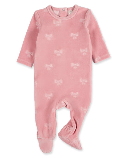 Baby and Toddler Girls "Velvet Bow" Cotton Rich Velour Footie : Color: Pink