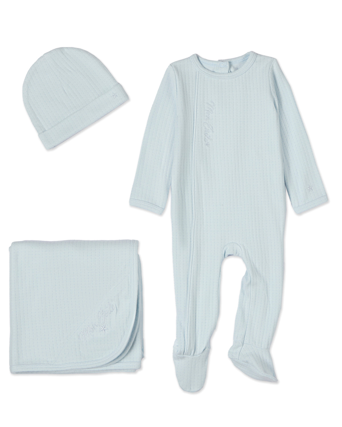 3 Piece Baby "Mon Etoile" Cotton Rich Pointelle Footie Set : Color: Blue
