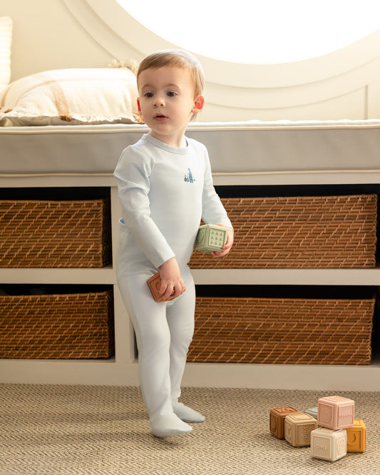 Baby and Toddler Boys "Boy And His Waddling Ducks" Cotton Rich Footie : Color: Pearl Blue