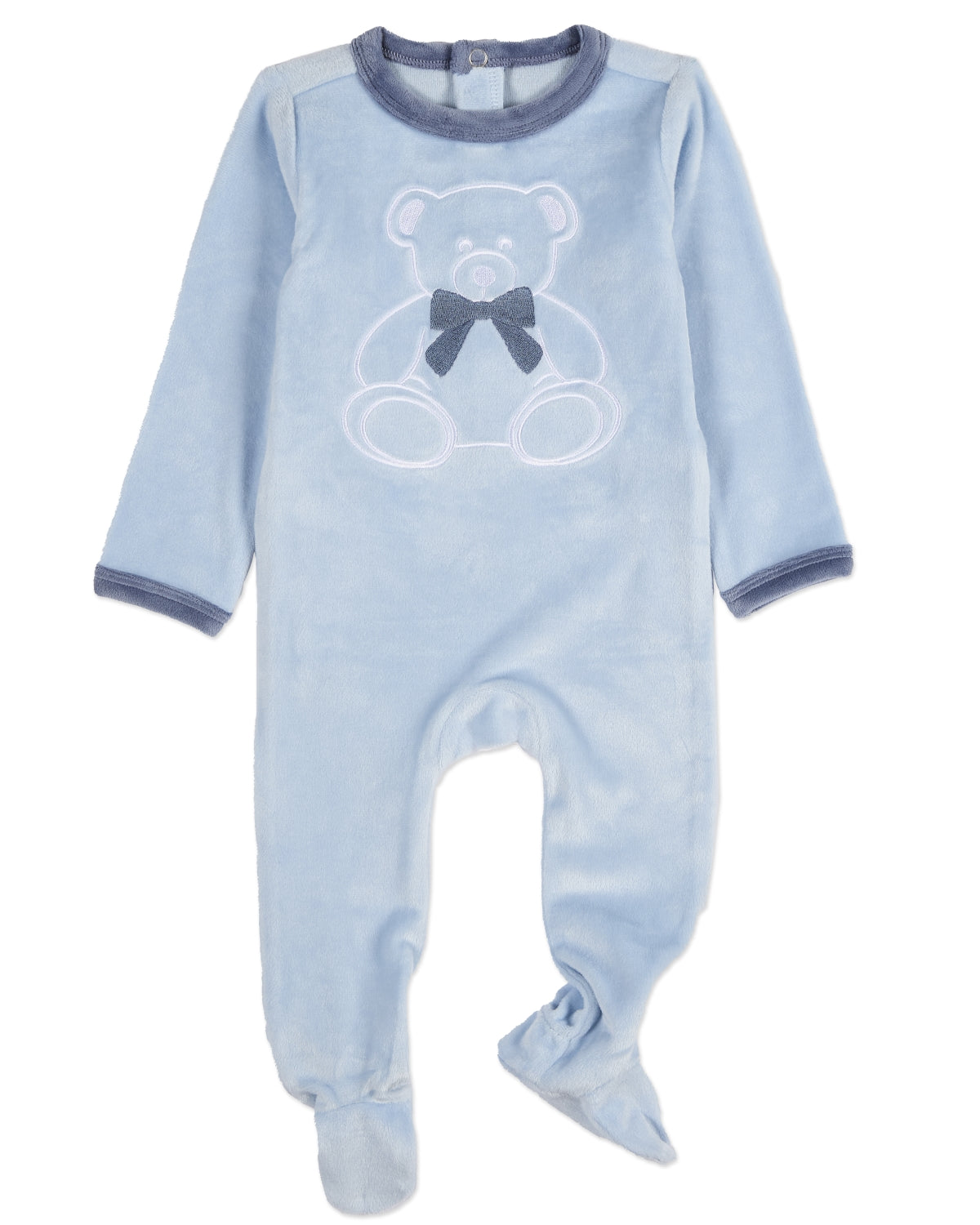 Baby and Toddler "Teddy Snuggles" Embossed Cotton Rich Velour Footie : Color: Pearl Blue