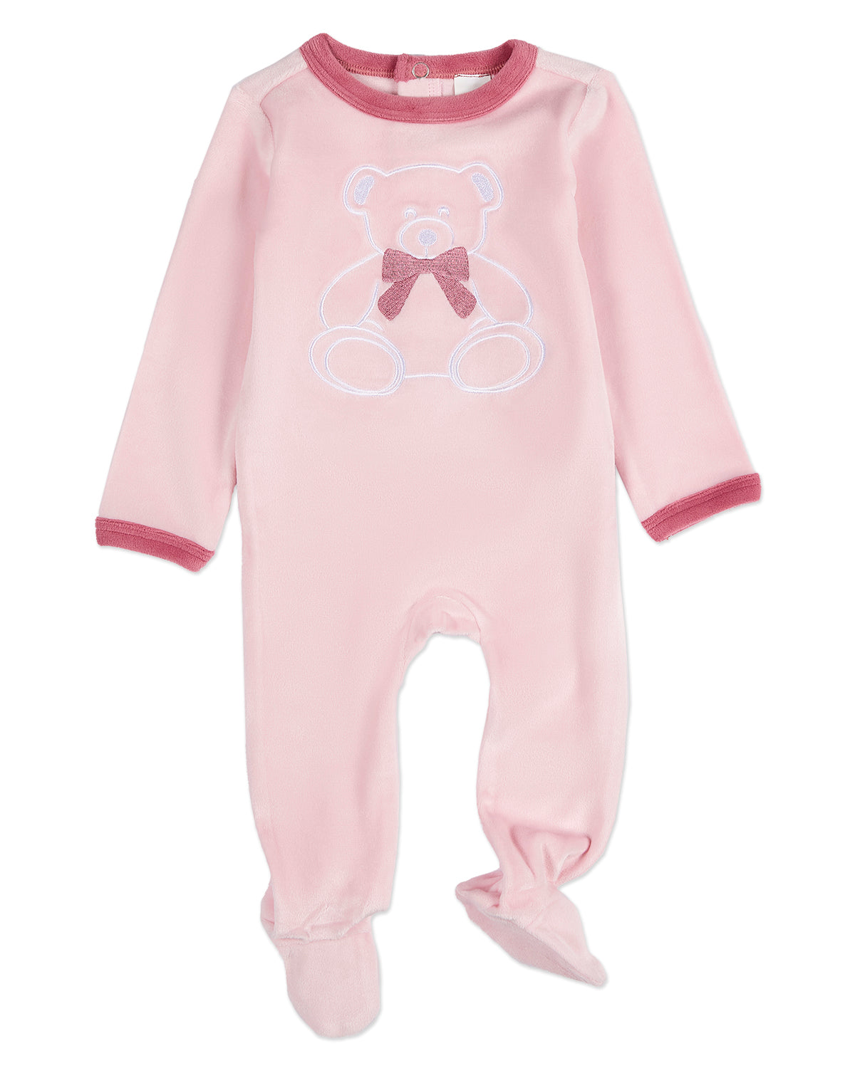 Baby and Toddler "Teddy Snuggles" Embossed Cotton Rich Velour Footie : Color: Pink