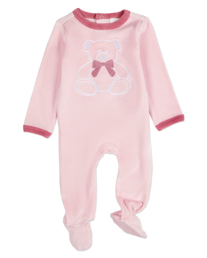 Baby and Toddler "Teddy Snuggles" Embossed Cotton Rich Velour Footie : Color: Pink