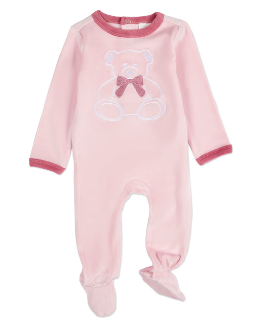 Baby and Toddler "Teddy Snuggles" Embossed Cotton Rich Velour Footie : Color: Pink