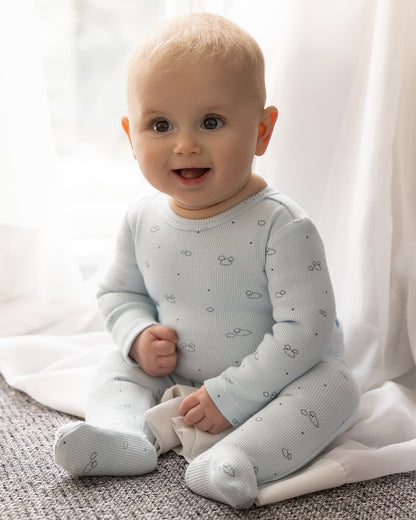 Baby and Toddler Boys "Clouds of Happiness" Cotton Rich Mini-Ribbed Footie