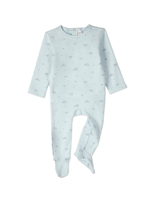 Baby and Toddler Boys "Clouds of Happiness" Cotton Rich Mini-Ribbed Footie : Color: Blue
