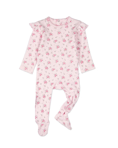 Baby and Toddler Girls Cotton Rich Ruffle-Sleeve Floral Footie : Color: Pink
