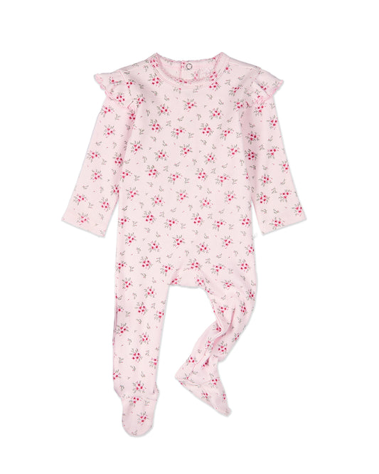 Baby and Toddler Girls Cotton Rich Ruffle-Sleeve Floral Footie : Color: Pink