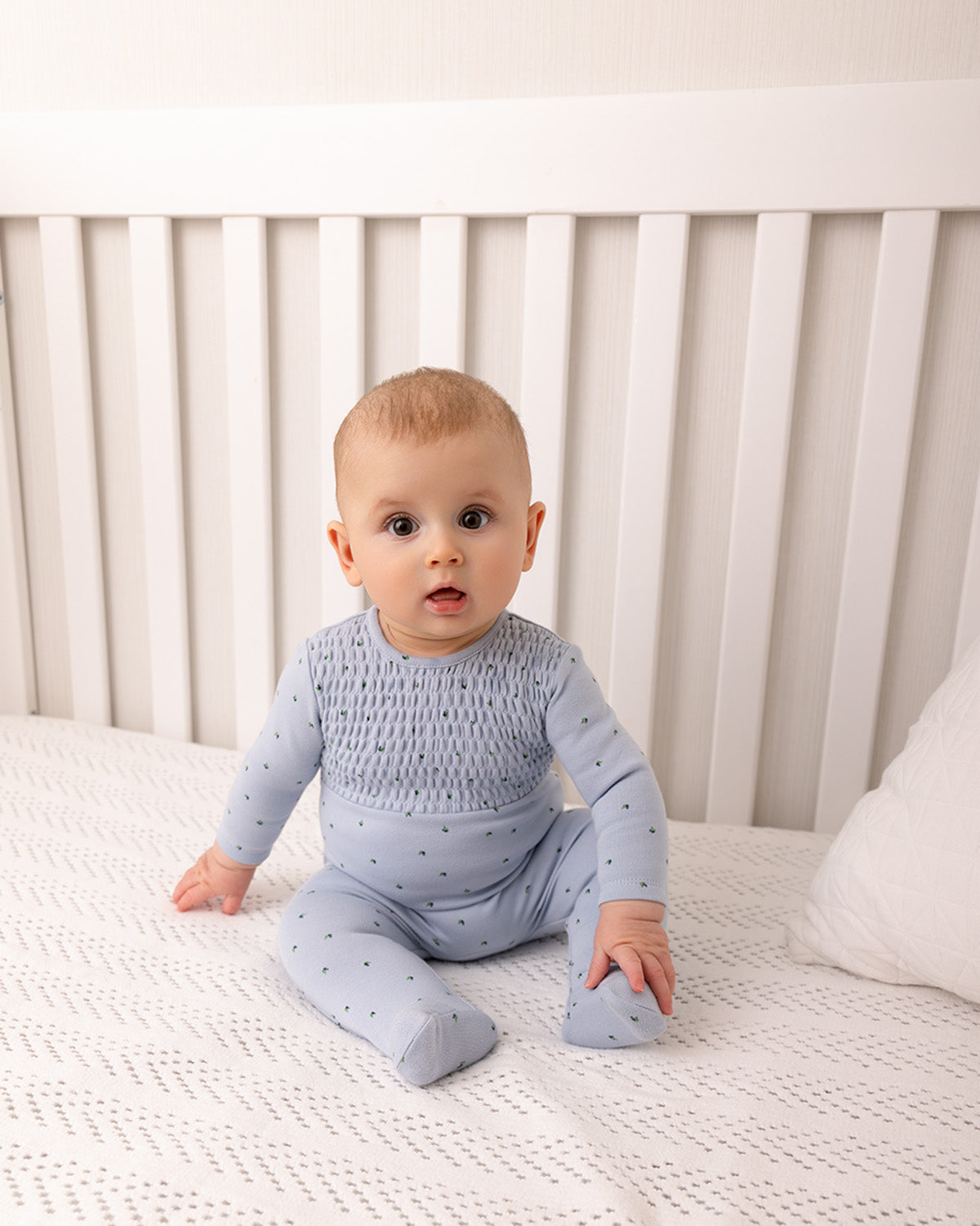 Baby and Toddler Boys "Blueberries" Smocked 100% Cotton Footie