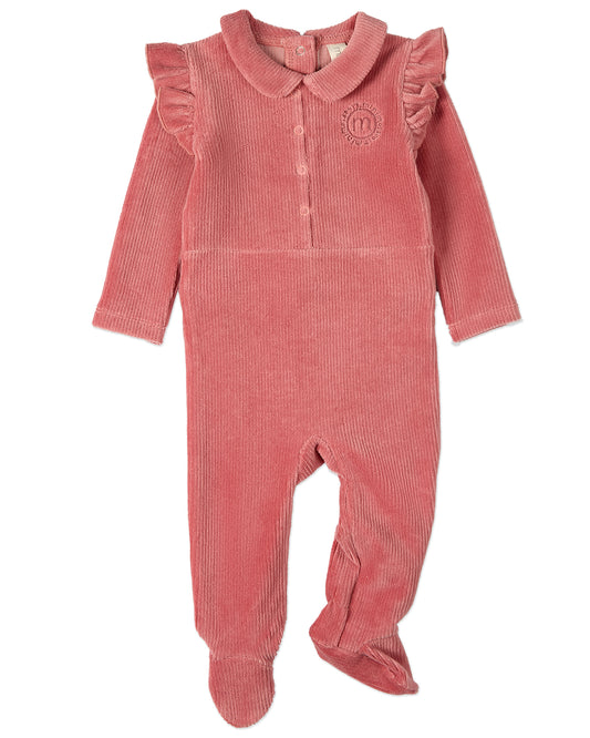 Baby and Toddler Girls "MiniMoi Sport" Cotton Rich Corduroy Ruffled Footie : Color: Old Rose
