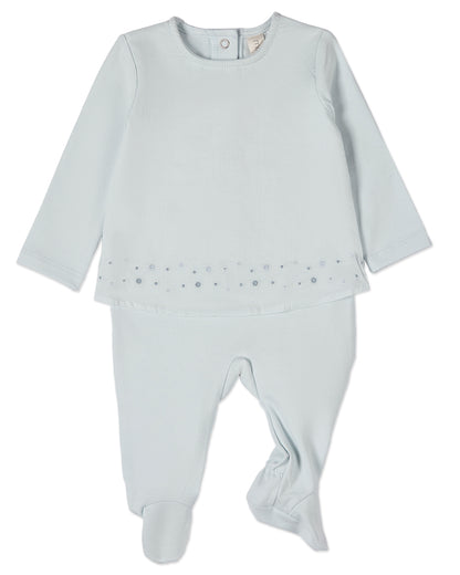 Baby and Toddler Boys "Small Dots" Cotton Rich Double Layer Footie : Color: Cloud Blue