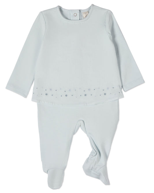 Baby and Toddler Boys "Small Dots" Cotton Rich Double Layer Footie : Color: Cloud Blue