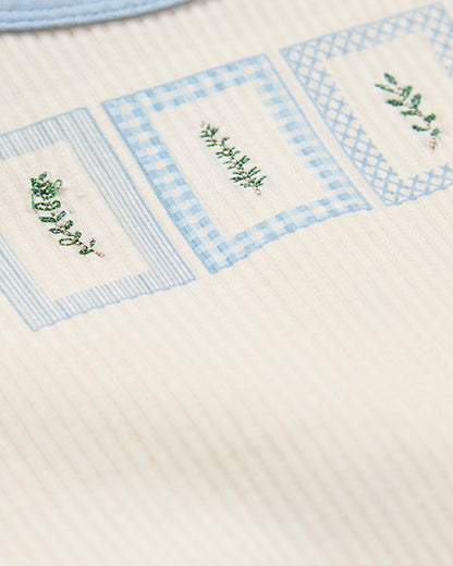 Baby Boys "Framed Foliage" Ribbed Cotton-Blend Embroidered Footie