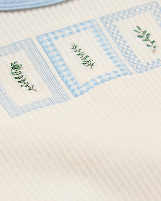Baby Boys "Framed Foliage" Ribbed Cotton-Blend Embroidered Footie